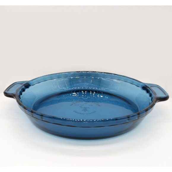 Vintage Anchor Hocking Blue Pie Plate Fluted Dish with handles - Picture 7 of 7